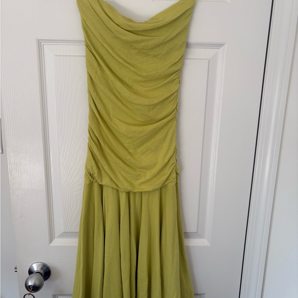 Velvet Strapless Lime Tube Dress